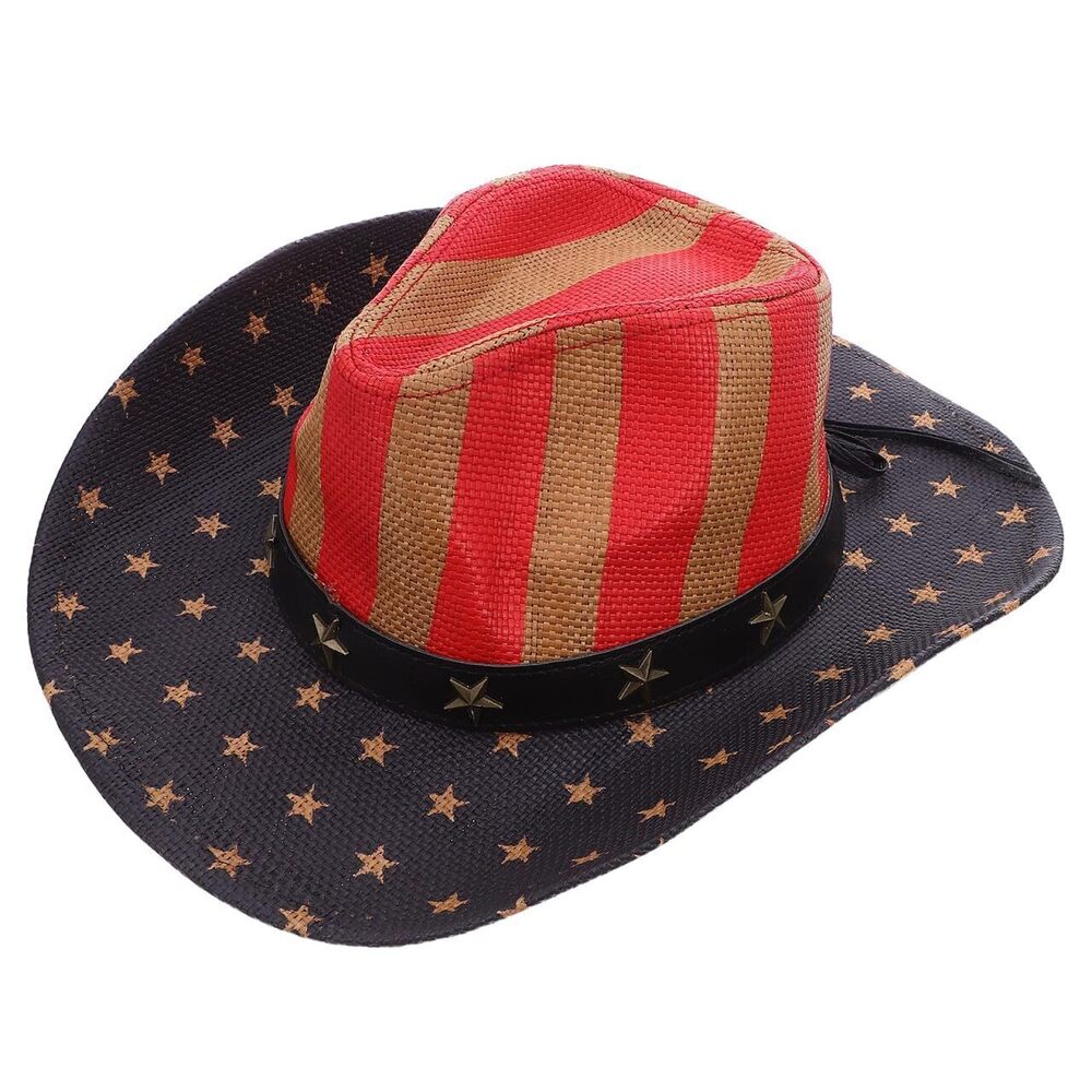 3468 Cowboy Hats , American Flag Hat, Straw Wide Brim Hat, Vintage Western